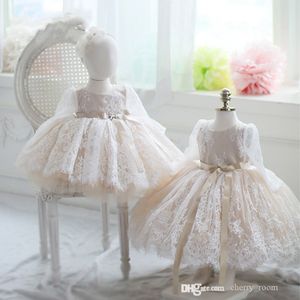 Children lace princess party dress spring 2022 baby girls bowknot gauze Tutu dress kids performance female clothes first year clothing S1902