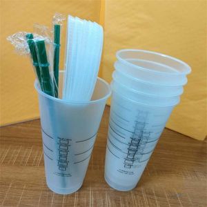 Starbucks Kupalar 24 oz / 710 ml Plastik Tumbler Kullanımlık Temizle İçme Düz Alt Kupası Ayağı Şekli Kapak Saman Kupalar Bardian Ücretsiz