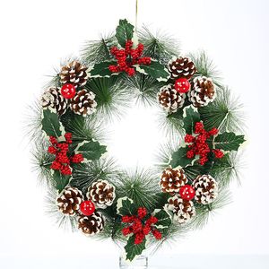 Decorazioni natalizie Ghirlanda Decorazione da appendere alla porta Rine Needle Pigna Sfera rossa Ghirlanda di fiori Ornamenti per feste 30 cm e 38 cm