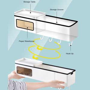 GESEW Punch-freie Regale für Küche Organizer Badezimmer Multifunktionsregal mit Haken Shampoo Halter Box Badezimmerzubehör LJ201204