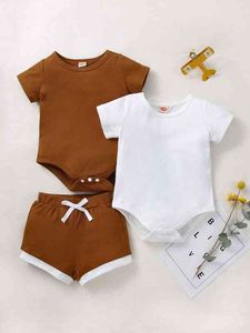 Baby, 2-teiliger Body, 1-teilige Shorts mit Bindeband an der Taille und Kontrastbesatz
