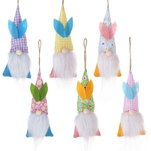 6 pcs Easter Hanging Bunny Ornaments Set Colorful Plush Bunny Gnomes Party Tree Decorations