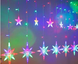 LED North Star Curtain Light 220 V Boże Narodzenie Boże Narodzenie Garland String Fairy Lights Outdoor Do Window Wedding Party Decor