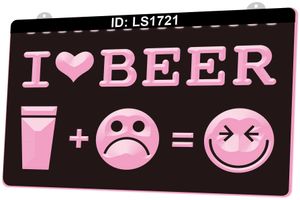 LS1721 Ich liebe Bier Happy Face Bar Pub 3D Gravur LED Light Zeichen Großhandel Einzelhandel