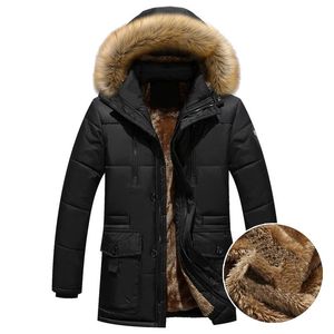 Trench da uomo Parka spesso caldo da uomo Cappuccio in pelliccia di pile Giacca invernale Cappotto Cargo Cappotto da uomo medio-lungo