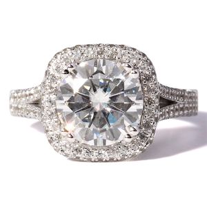 Transgems 3 Carat Lab Grown Diamond Ring Ring Accents Solid 14k Белого золота Engagemennt Halo Ring Y200620