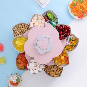 Creative Flower Petal Fruit Plate Candy Storage Box 5 Grids Nuts Snack Tray Rotating Flowers Food Gift Box for Party Wedding LJ200812