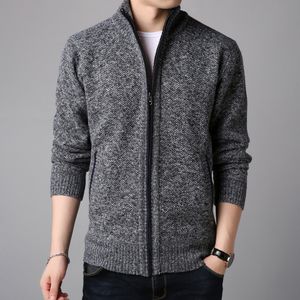 Winter Fleece Men's Sweater Coat Side Pocket Long Sleeve Knitted Cardigan Full Zip Autumn Warm Male Fashionable Causal Clothing