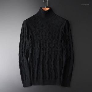 Camisolas masculinas de inverno Turtleneck Homens Sweater Moda Slim Fit Personalidade Preto Diamante Lattice Design Chompas Para Hombre Mens Sweather1