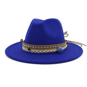 women hats winter solid color band belt jazz cap wide brim western cowboy feltd fedora hat women men red green black winter hats