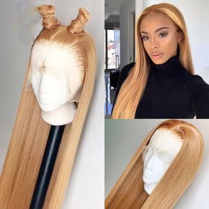 Bone Straight Honey Blonde 360 ​​Spets Frotnal Human Hair Wig Pre Plucked HD Transprent Lace Front Indian Remy Natural Hairline