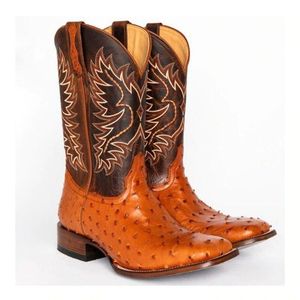 Kobiety Mid-Calf Boots Vintage PU Leather Haft Western Cowboy Biker Buty Slip On Winter Casual Buty Mężczyźni