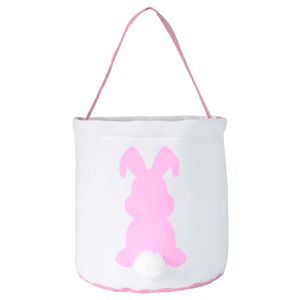 2022 Ny färgglad påskparty Decor Rabbit Print Basket Canvas Cotton Tote Bag Enkel handtag påskhinka godis handväska grossist