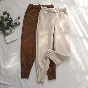 Calças de camurça das mulheres outono Inverno Elastic Alto Cintura Pockets Harem Calças Casuais Plus Size Cashmere Mulheres Cenoura Calças 201006