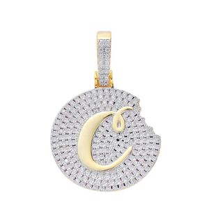 Collana con pendente a forma di biscotti placcati in oro 18 carati con zirconi cubici ghiacciati Mens Hip Hop Bling J wmtrsC queen66