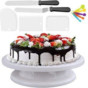 Utensili per pasticceria da forno Supporto per torta Giradischi Base rotante Coltello per pasta in plastica Decorazione per torte alla crema da 11 pollici Set Utensile rotante