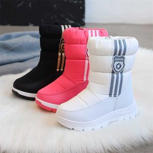 Winter Warm Fur Ankle Boots Children Black Furry Shoes Girls Non-slip Waterproof Kids Snow Footwear Child Sneakers Kid Baby Pink 211227