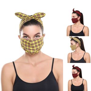 Hediyeyi Kontrol Et toptan satış-Buffalo Ekose Maskeleri Kafa D Baskılı Kontrol Yüz Maskesi Hairband Kadınlar Kış Sıcak Toz Solunum Bantlar Ağız Kapak Hairwrap Hediye P2
