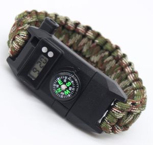 Utomhusöverlevnadsarmband Camping Rescue Emergency Compass Watch Paraply Rope Armband med knivparacordarmband