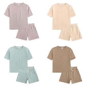 キッズカジュアルスポーツ服セットベビーストライプ服セット夏半袖トップ+ショーツ2本/セット幼児ショートトットホームPajama服M4028