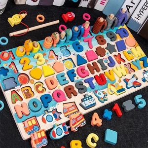 Montessori Educational Wooden Toys For Kids Board Math Fishing Count Numbers Digital Shape Match Early Education Child Gift Toy LJ200907