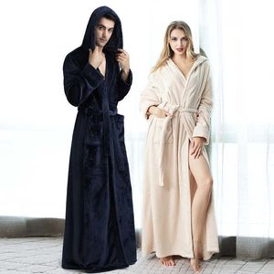 Men's Flannel bath robe men's autumn and winter fashion hooded cardigan thickened extended home wear couple pajamas