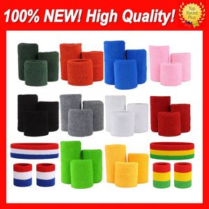 200 Sets/Lot 100%Cotton New High Quality Blue Red Black Purple Pink Green Orange wristbands sweatbands Factory onlie store Free customised