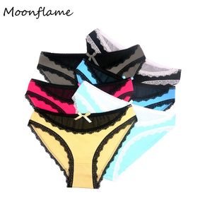 Moonflame 5 Pçs / Lotes Nova Chegada Senhoras Underwear Sexy Lace Algodão Mulheres Briefies M L XL LJ200822