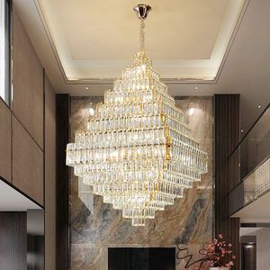 Big Long K9 Cristal Chandeliers LED American Modern Lustre Luzes Luminárias Europeias Geométricas Geométricas Luminárias Hotel Hall Hall Lobby Villa Loft Indoor Indoor Iluminação