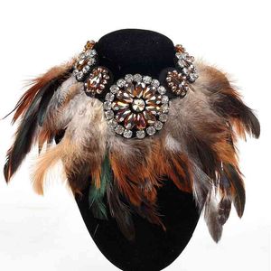 Luxury Design Charm Jewelry Exaggerate Black Feather Collar Necklace Crystal Pendant Statement Fashion Chokers Necklaces