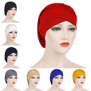 New Fashion Women Cotton Solid Turban Cap Butterfly Hood Chemio Cap Elastic India's Hat Head Scarf Headwear Accessori per capelli