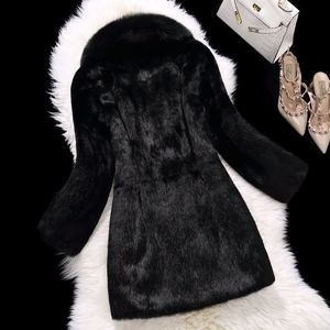 Luksusowy Duży Prawdziwy Pełny Pelt Królik Futro Płaszcz Z Prawdziwymi Natural Fox Fur Collar Hot Hot Sprzedaż Hurtowa Plus Rozmiar Płaszcz SR100 LJ201202