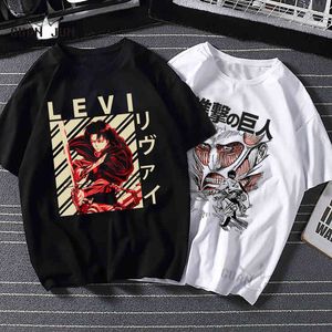 Harajuku Man Attack on Titan Shirts Ees Design Baumwolle Schwarz Kurzärmeliger ästhetischer japanischer Anime