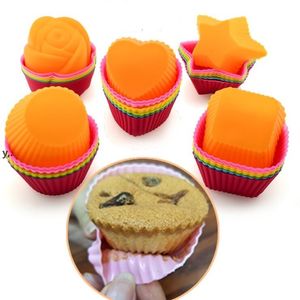 Silikon-Backförmchen, wiederverwendbare Kuchenformen, antihaftbeschichtet, lebensmittelecht, rund, quadratisch, Blumen-Cupcake-Förmchen RRA12454