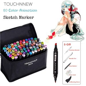 Touchnew 80 컬러 애니메이션 마커 펜 세트 그리기 스케치 마커 5 선물로 알코올 기반 블랙 바디 아트 용품 Y200709