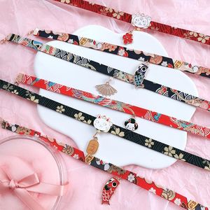 Hängsmycke halsband klassisk japansk stil band rep docka choker söta romantiska kvinnor tjejer fågel katt karp kort halsband smycken gåvor