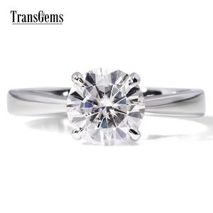 Transgems Classic Solitare 약혼 반지 14K White Gold 1CT CT 6.5mm F 컬러 약혼 반지 웨딩 Y200620