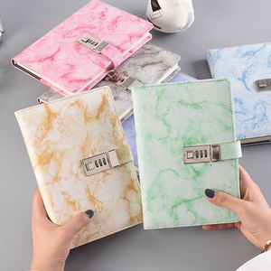 A5 Mármore Texture Notebook com senha Bloqueio de couro Notepad Agenda Diary Planner Agenda Presente de Papelaria da Escola