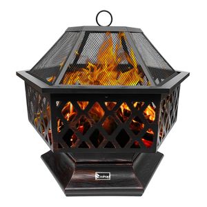 Feuerholz großhandel-WACO FIRE PIT Outdoor Holz Burning Steschexagonale BBQ Grillheizung mit Mesh Funken Bildschirm Abdeckung für Terrasse Camping Picknick Gartenkupfer