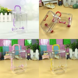 Mini Gift Wrap Rolling Travel Suitcase Candy Box Baby Shower Wedding Favors Acrylic Clear Party Table Decoration Supplies Gifts J2