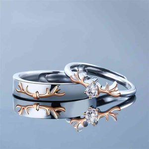 One Deer Has Your Lover's Ring, Pure Silver Pair One of Antlers and Wedding Jewelry