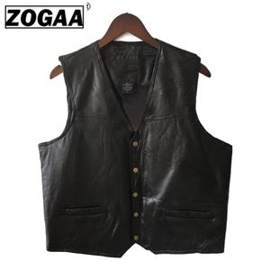 Zogaa Mens Waistcoat 블랙 바이커 조끼 정품 가죽 오토바이 오토바이 바위 민소매 자켓 남성 가을 플러스 사이즈 의류 4XL 남자 201116