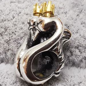 Ny! Autentiska Pandora Two-Tone Swans Heart Charm Fit European Style Loose Pärlor för Armband Göra DIY Smycken 799315C00