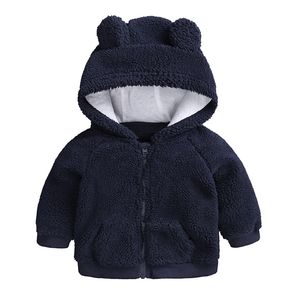 Новорожденные детские одежда Осень зима теплый с капюшоном куртка для 3-18 м малыша ребёнок девочек мультфильм медведь верхняя одежда синий зеленый LJ201023