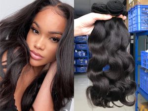 3 pacchi con chiusura a pizzo 4 pz / lotto Body Wave Glamorous Capelli brasiliani Bandetti Brasiliani Natural / Jet Black Colour Capelli Vergin Weave