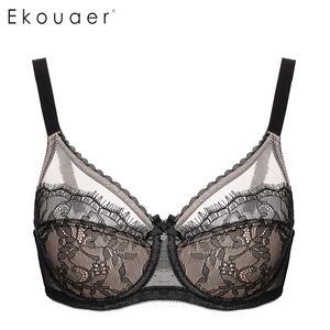 Ekouaer Sexy Push Up Bra Plus Size C D E F G Cup Mulheres Sutiã Sutiã Preto Ajuste Sem Costura Lingerie Lace Bras para Mulheres 201202