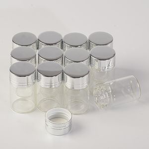 6ml Mini Glass Flaskor Skruvlock Silver Aluminium Lock Gulligt Transparent Rensa tomma burkar Flaskor 100st