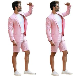 Novo elegante homens de casamento rosa terno com calças curtas moda negócios terno masculino