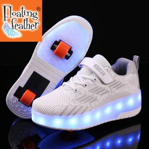 Children Roller Skate Casual Shoes USB Charging Boys Girl Automatic Jazzy LED Lighted Flashing Kids Glowing Sneakers with Wheels 220226
