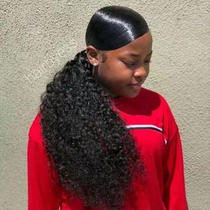 Low Pony Hairstyles Black girl Human Hair Ponytails Clip On Hair Extensions Pony tail 140g Human Kinky Curly hair pieces 5colors Optional